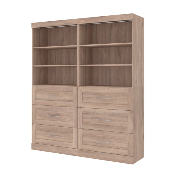Bestar Pur 72W Closet Organizer with Drawers in rustic brown